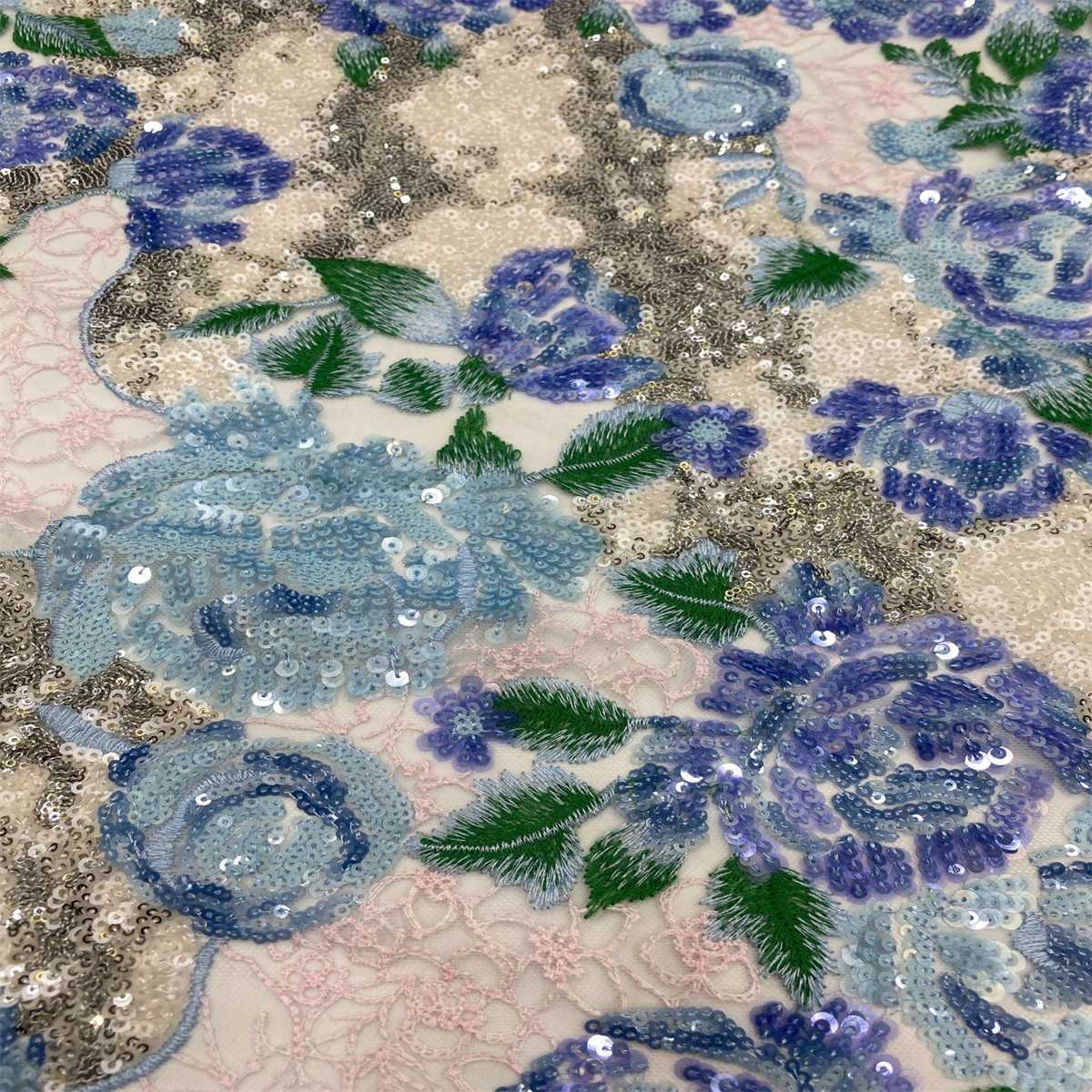 5 Yards Embroidered Sequin Fabric, Multicolor Embroidery Sequin Tulle Lace Fabric for Dresses & Gowns | Love in Lace | NO. TDD373