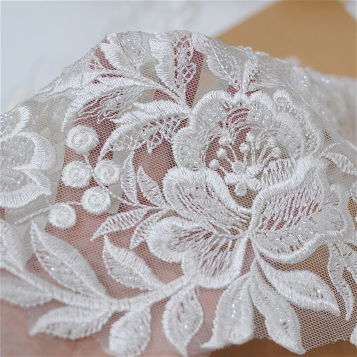 10 Yards Sequined Beaded Embroidered Bridal Lace Trim Material