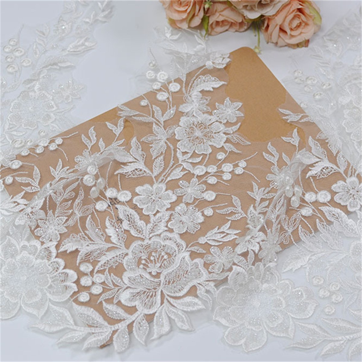 10 Yards Sequined Beaded Embroidered Bridal Lace Trim Material