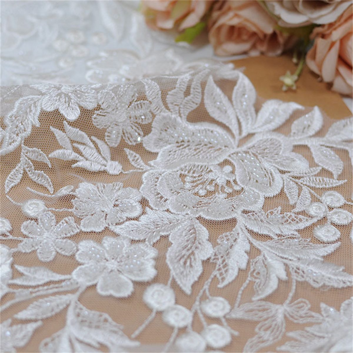 10 Yards Sequined Beaded Embroidered Bridal Lace Trim Material