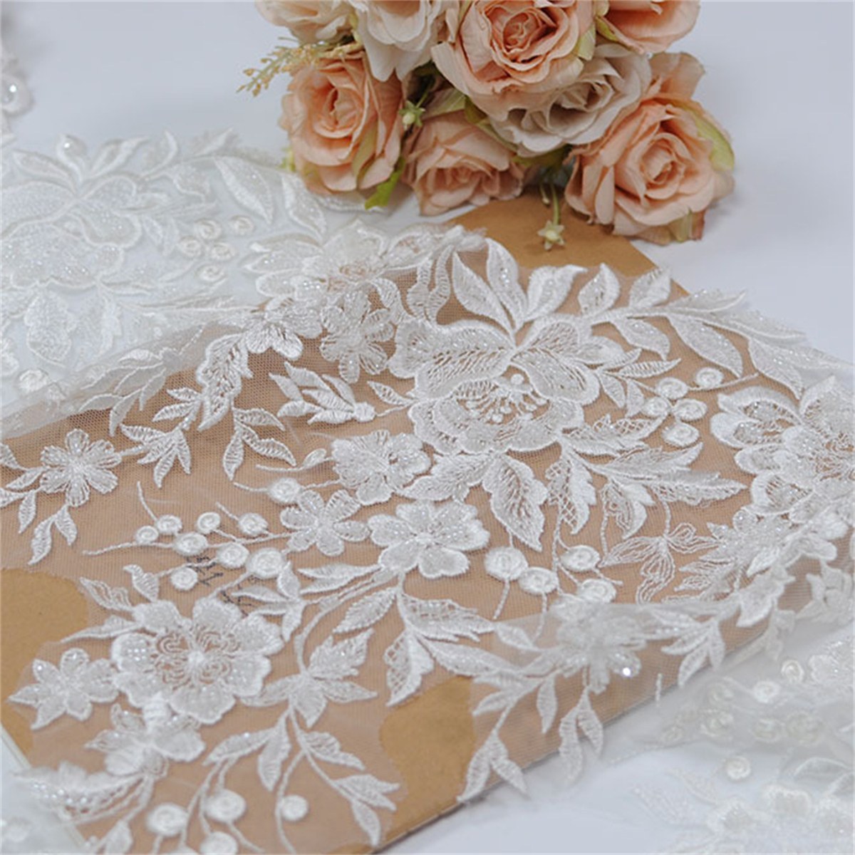 10 Yards Sequined Beaded Embroidered Bridal Lace Trim Material
