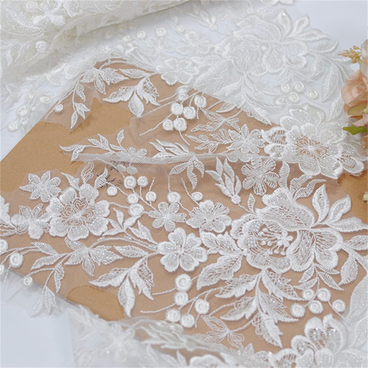 10 Yards Sequined Beaded Embroidered Bridal Lace Trim Material
