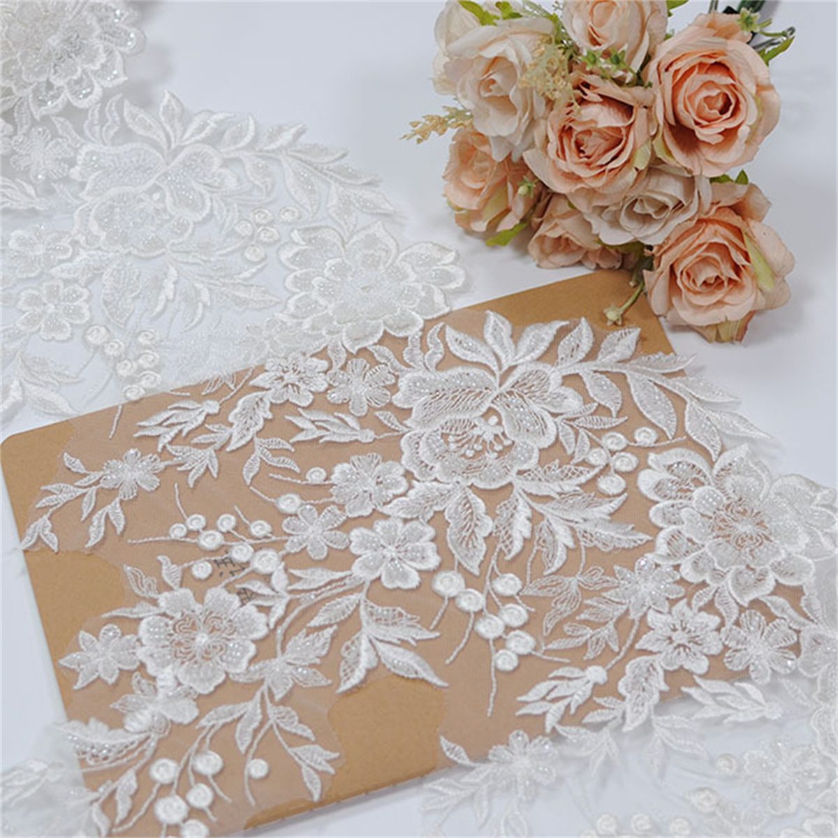 10 Yards Sequined Beaded Embroidered Bridal Lace Trim Material