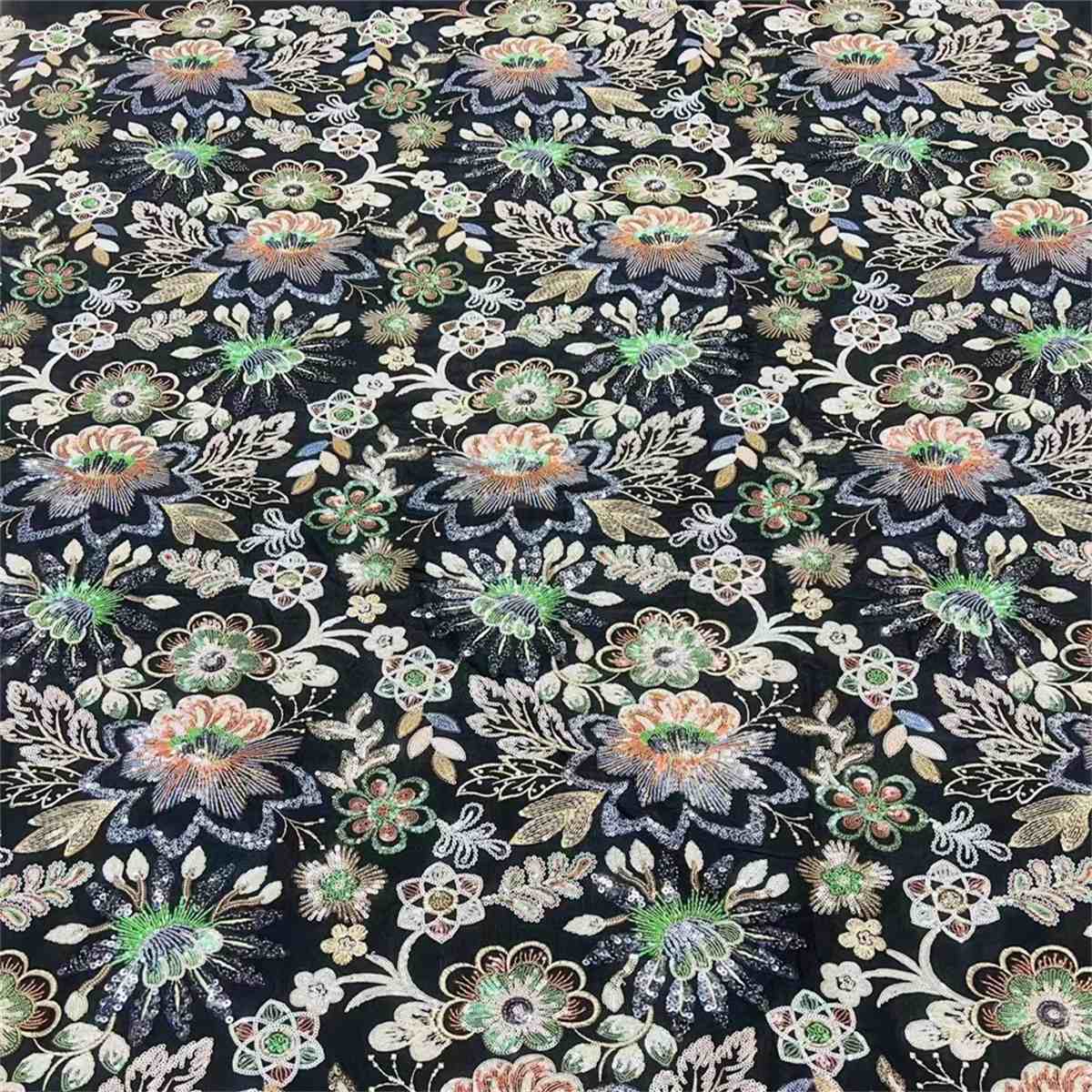 5 Yards Embroidered Sequin Silky Fabric, Multicolor Sequin Embroidery Fabric for Dresses & Gowns | Love in Lace | NO. JX306