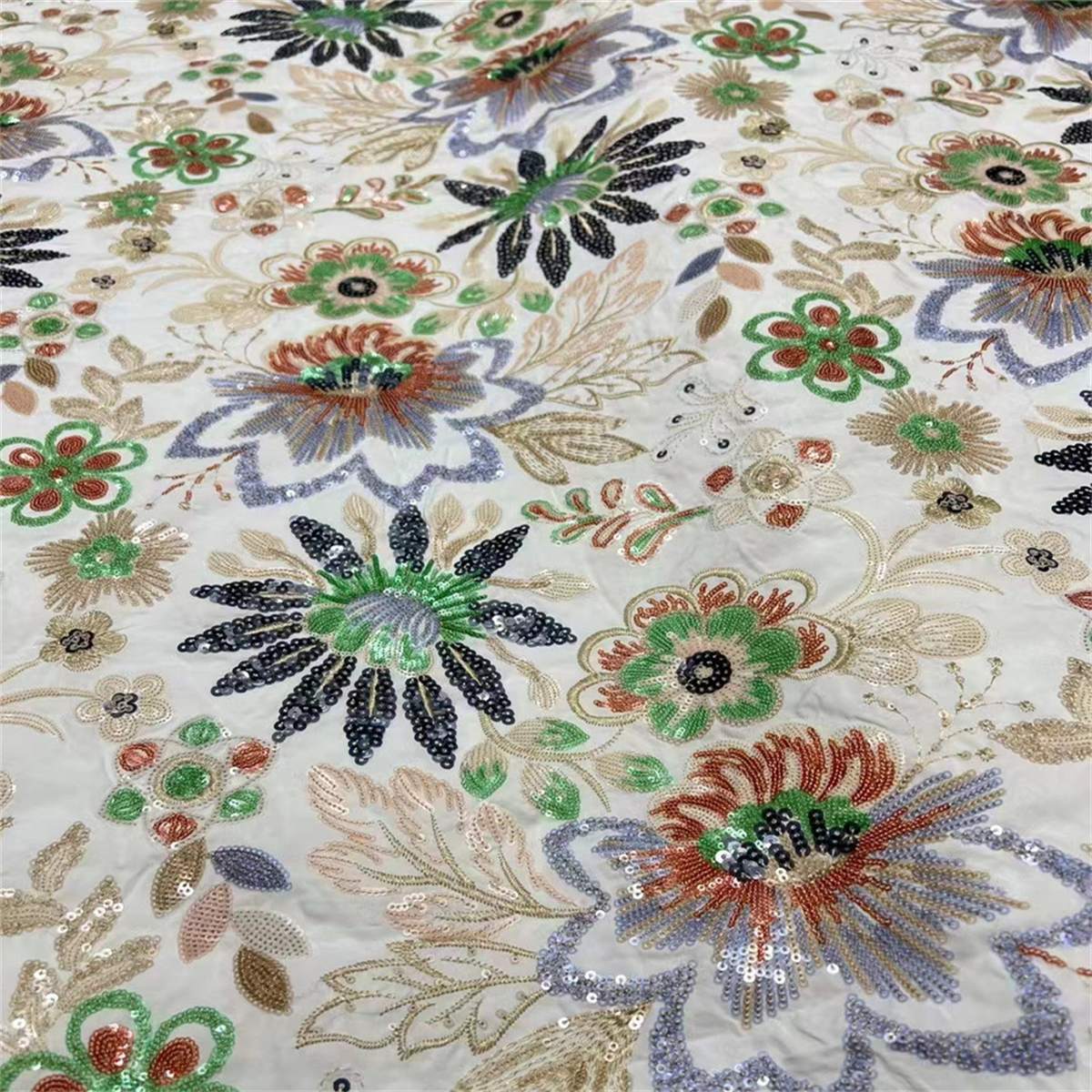 5 Yards Embroidered Sequin Silky Fabric, Multicolor Sequin Embroidery Fabric for Dresses & Gowns | Love in Lace | NO. JX306