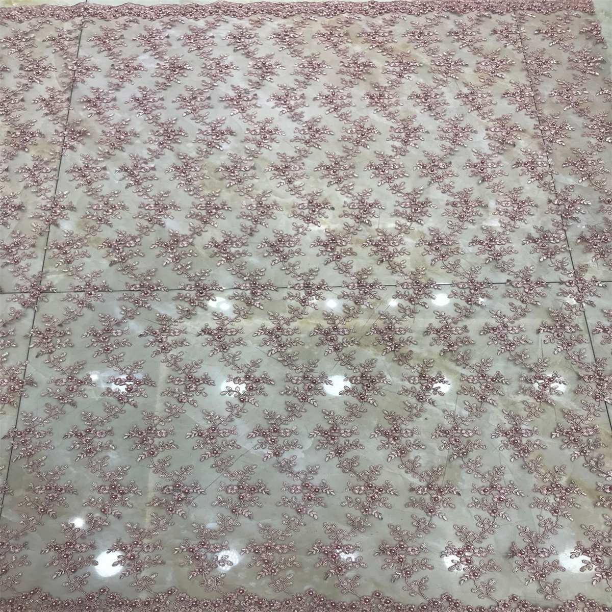 1 Yard Corded Sequined Pearls Beaded Embroidered Lace Material Fabric