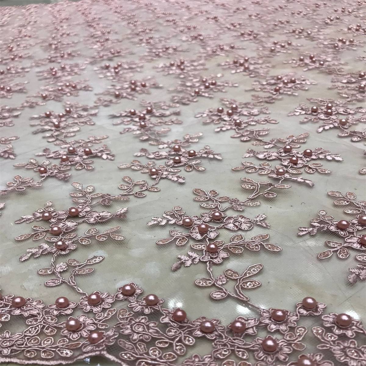 1 Yard Corded Sequined Pearls Beaded Embroidered Lace Material Fabric