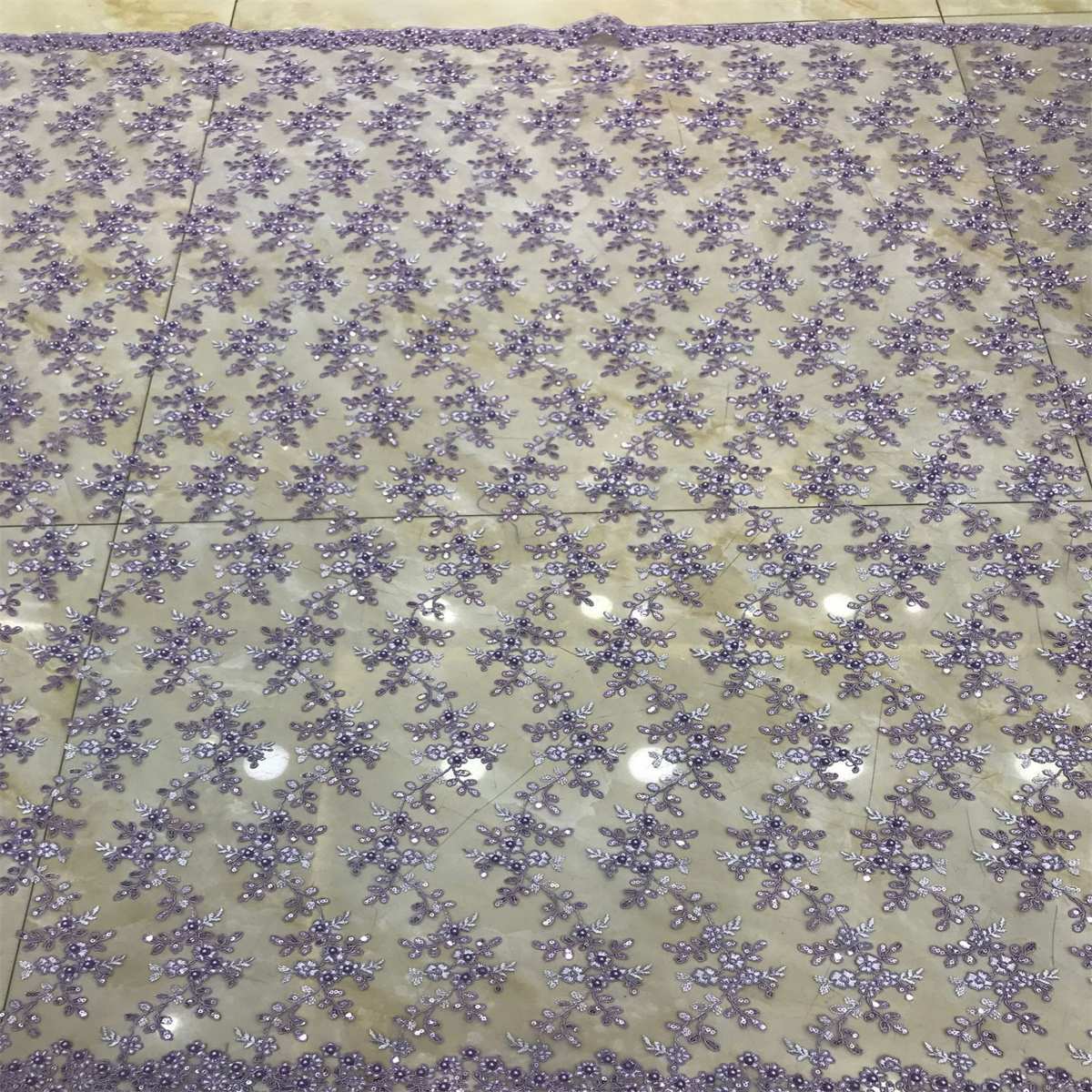 1 Yard Corded Sequined Pearls Beaded Embroidered Lace Material Fabric