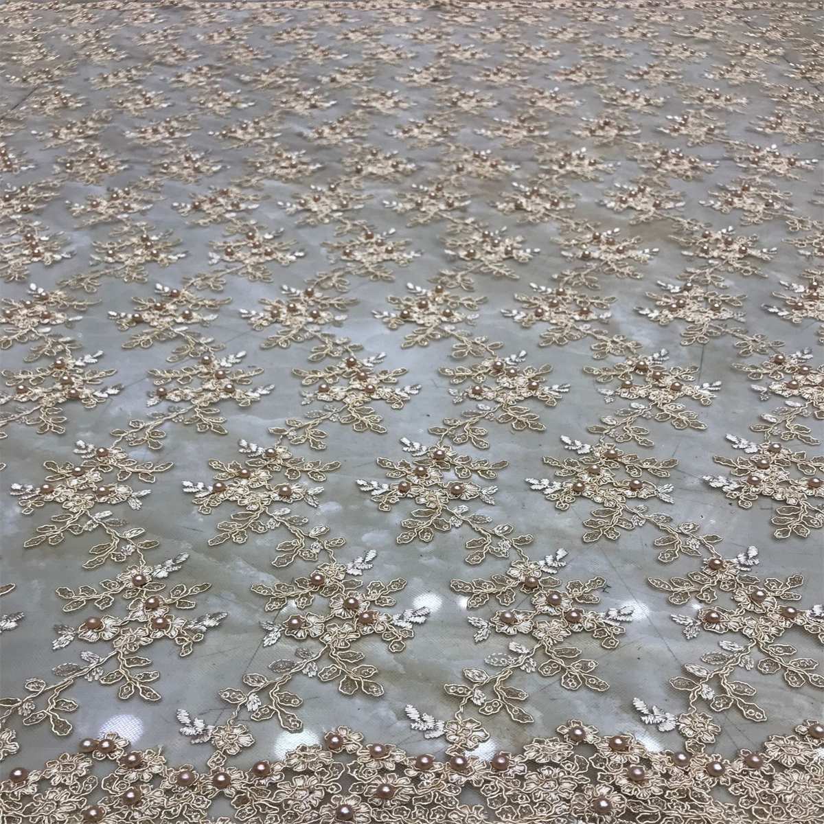 1 Yard Corded Sequined Pearls Beaded Embroidered Lace Material Fabric