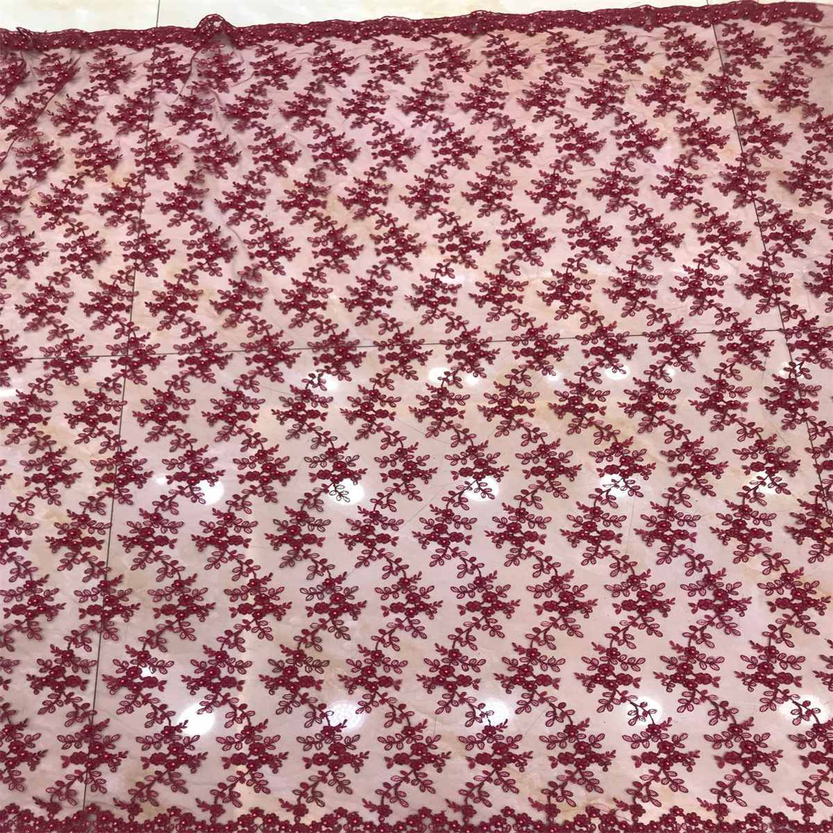 1 Yard Corded Sequined Pearls Beaded Embroidered Lace Material Fabric