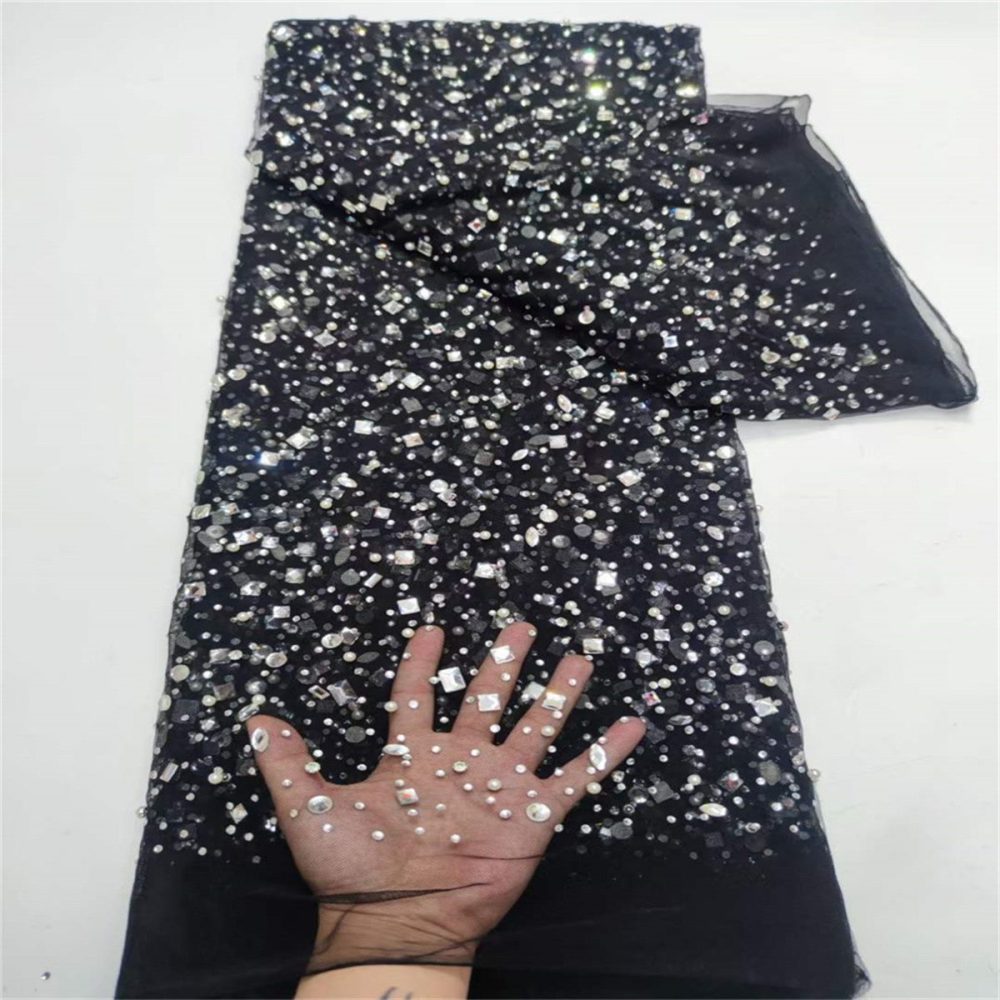 5 Yards Luxury Colorful Crystal Pearl Rhinestone Beaded Lace Fabric for Evening Gowns