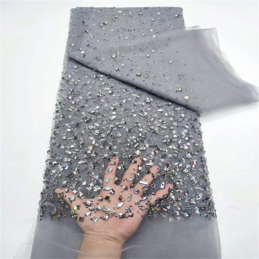 5 Yards Luxury Colorful Crystal Pearl Rhinestone Beaded Lace Fabric for Evening Gowns