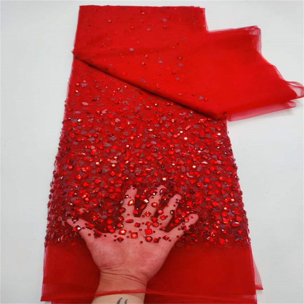 5 Yards Luxury Colorful Crystal Pearl Rhinestone Beaded Lace Fabric for Evening Gowns