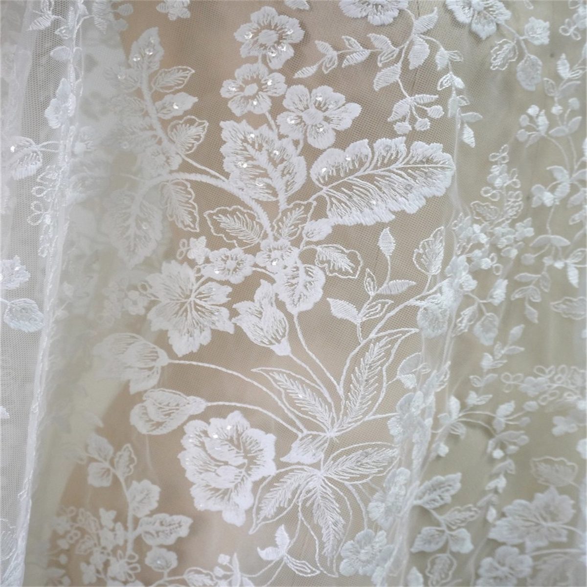 1 Yard Bridal Lace Fabric, Embroidered Sequin Wedding Lace Fabric