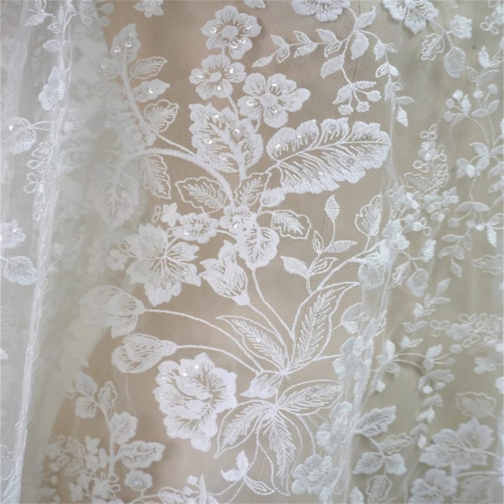 1 Yard Bridal Lace Fabric, Embroidered Sequin Wedding Lace Fabric