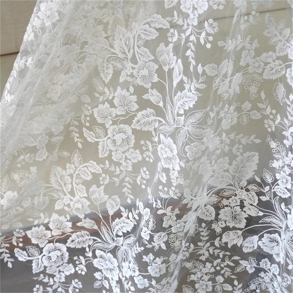 1 Yard Bridal Lace Fabric, Embroidered Sequin Wedding Lace Fabric