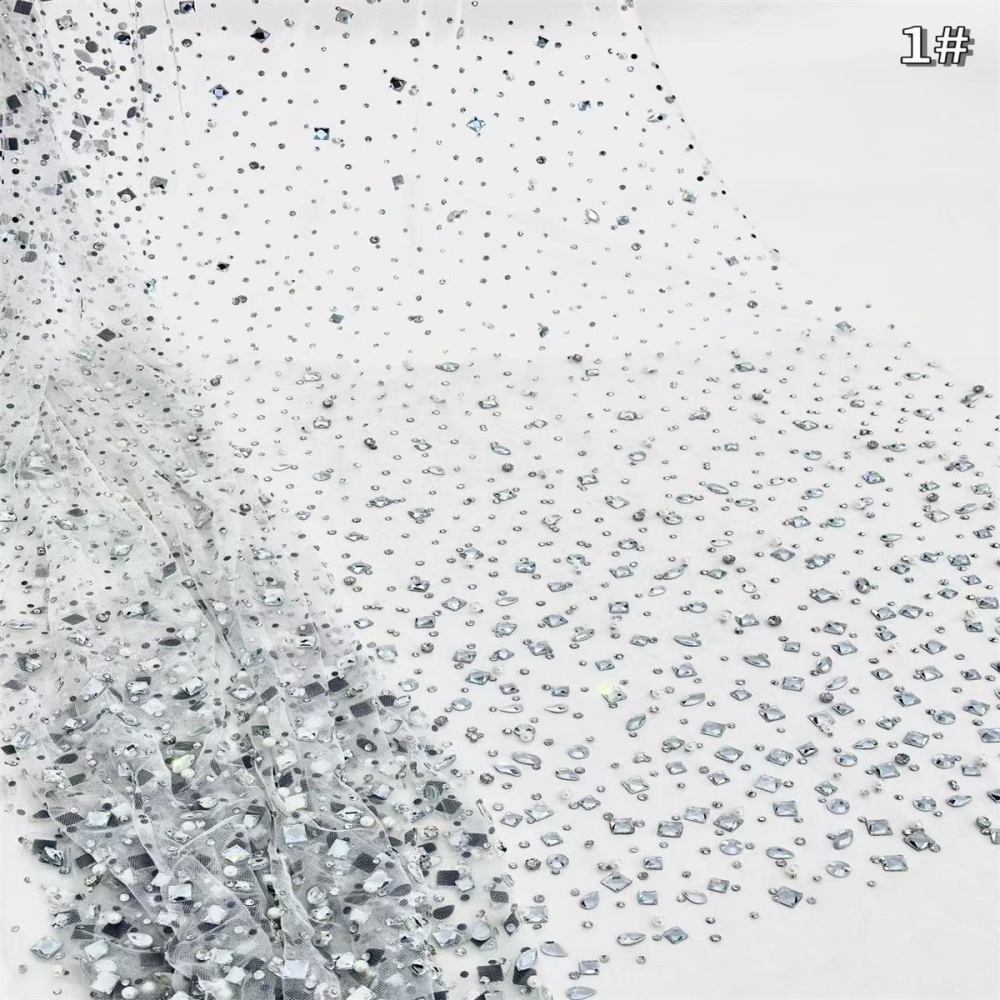 5 Yards Rhinestone Mesh Fabric, Embellished Rhinestone Tulle Fabric with Rhinestones | Love in Lace | NO. HN104