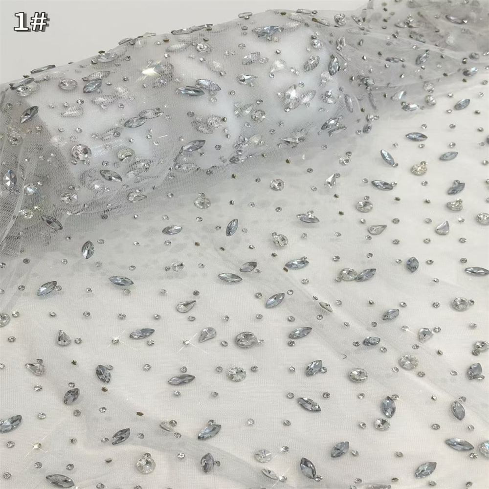 5 Yards Rhinestone Mesh Fabric, Embellished Rhinestone Tulle Fabric with Rhinestones | Love in Lace | NO. HN240