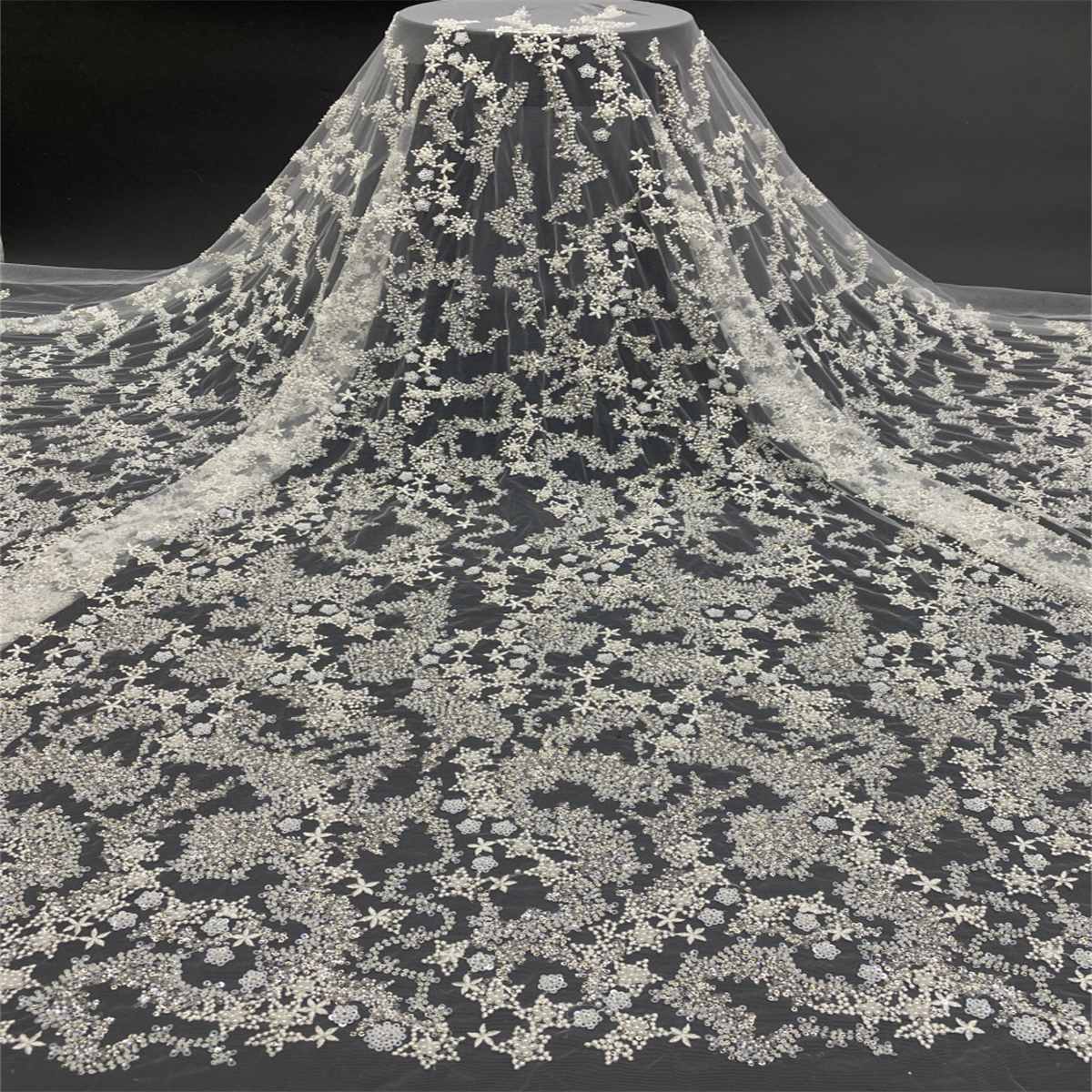 5 Yards Beaded Mesh Fabric, Embroidered Beaded Wedding, Bridal Tulle Lace Fabric | Love in Lace | NO. TDD121