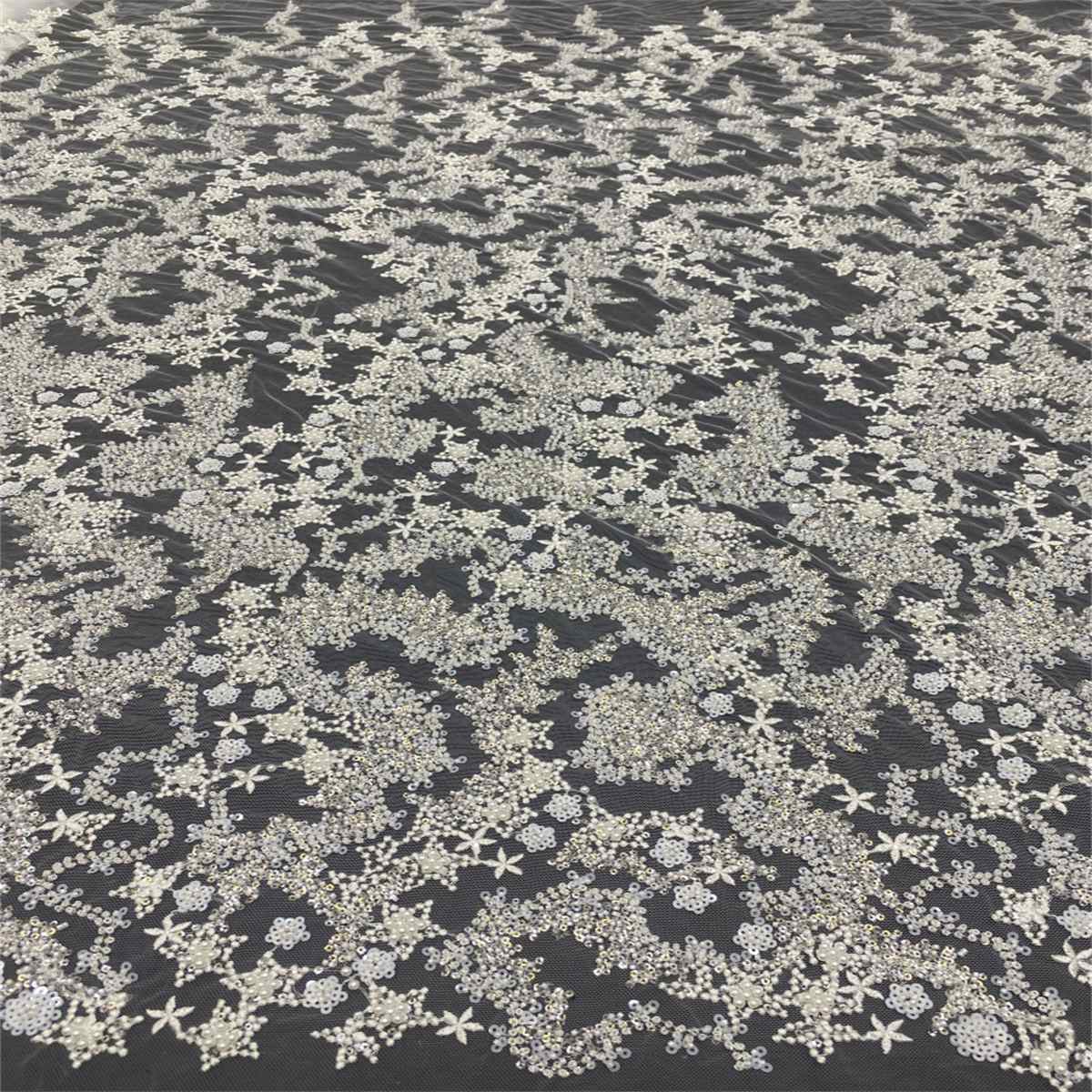 5 Yards Beaded Mesh Fabric, Embroidered Beaded Wedding, Bridal Tulle Lace Fabric | Love in Lace | NO. TDD121