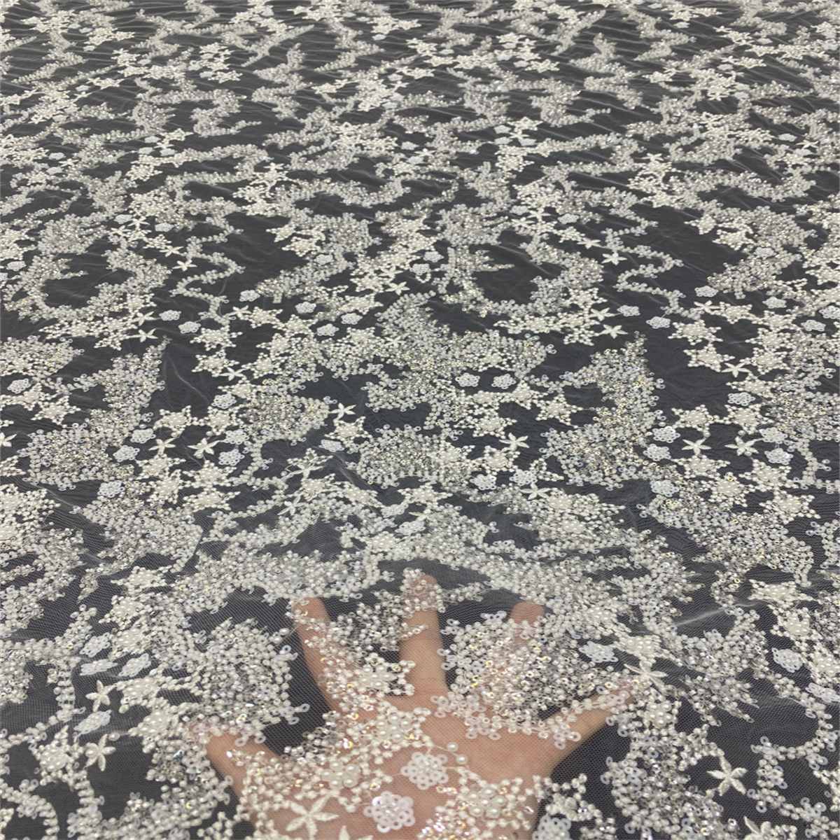5 Yards Beaded Mesh Fabric, Embroidered Beaded Wedding, Bridal Tulle Lace Fabric | Love in Lace | NO. TDD121