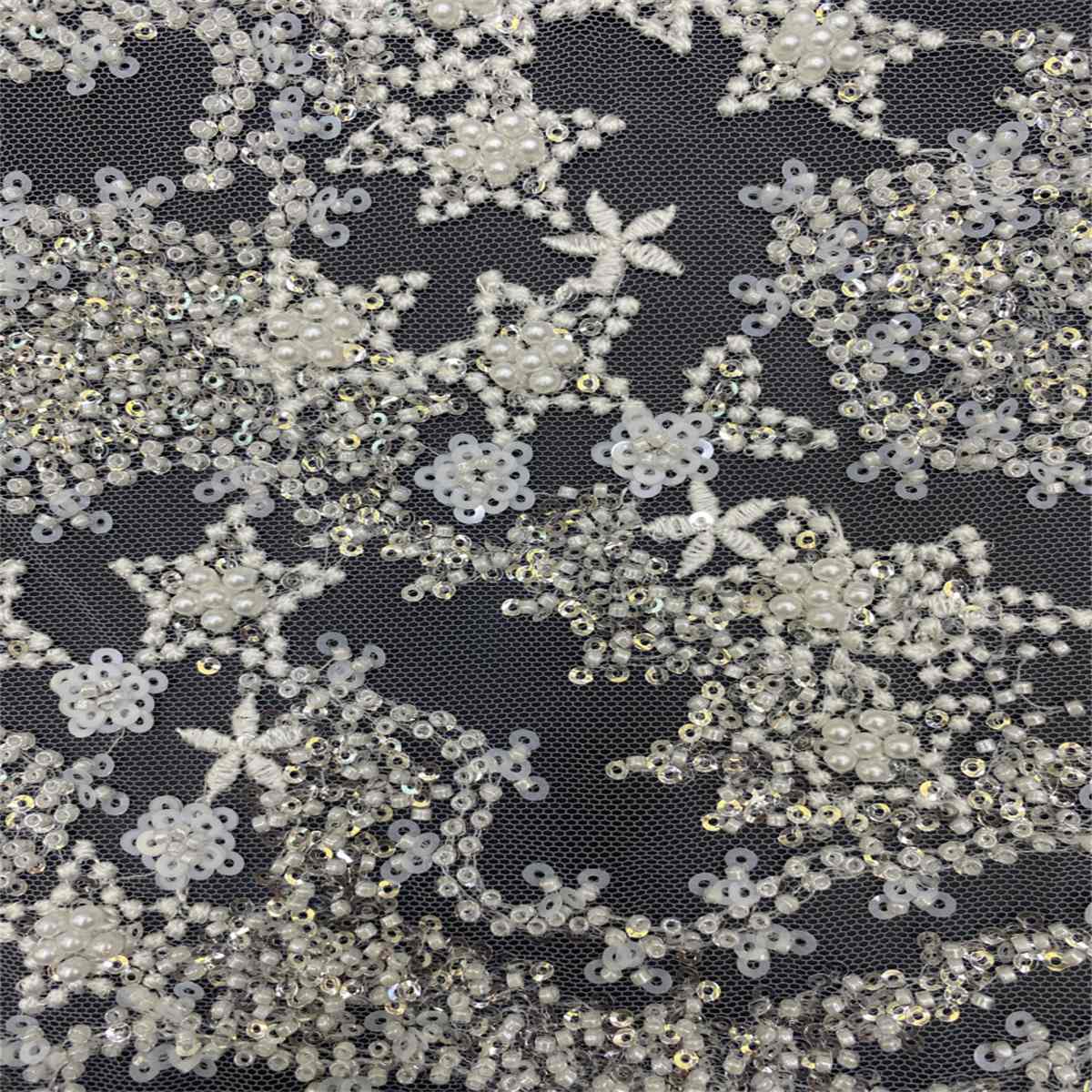5 Yards Beaded Mesh Fabric, Embroidered Beaded Wedding, Bridal Tulle Lace Fabric | Love in Lace | NO. TDD121