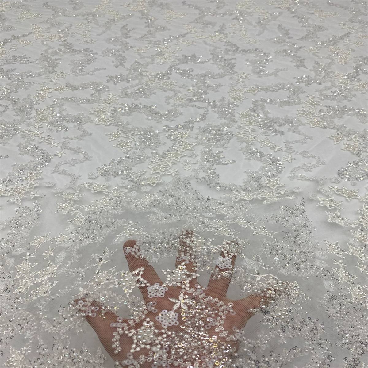 5 Yards Beaded Mesh Fabric, Embroidered Beaded Wedding, Bridal Tulle Lace Fabric | Love in Lace | NO. TDD121