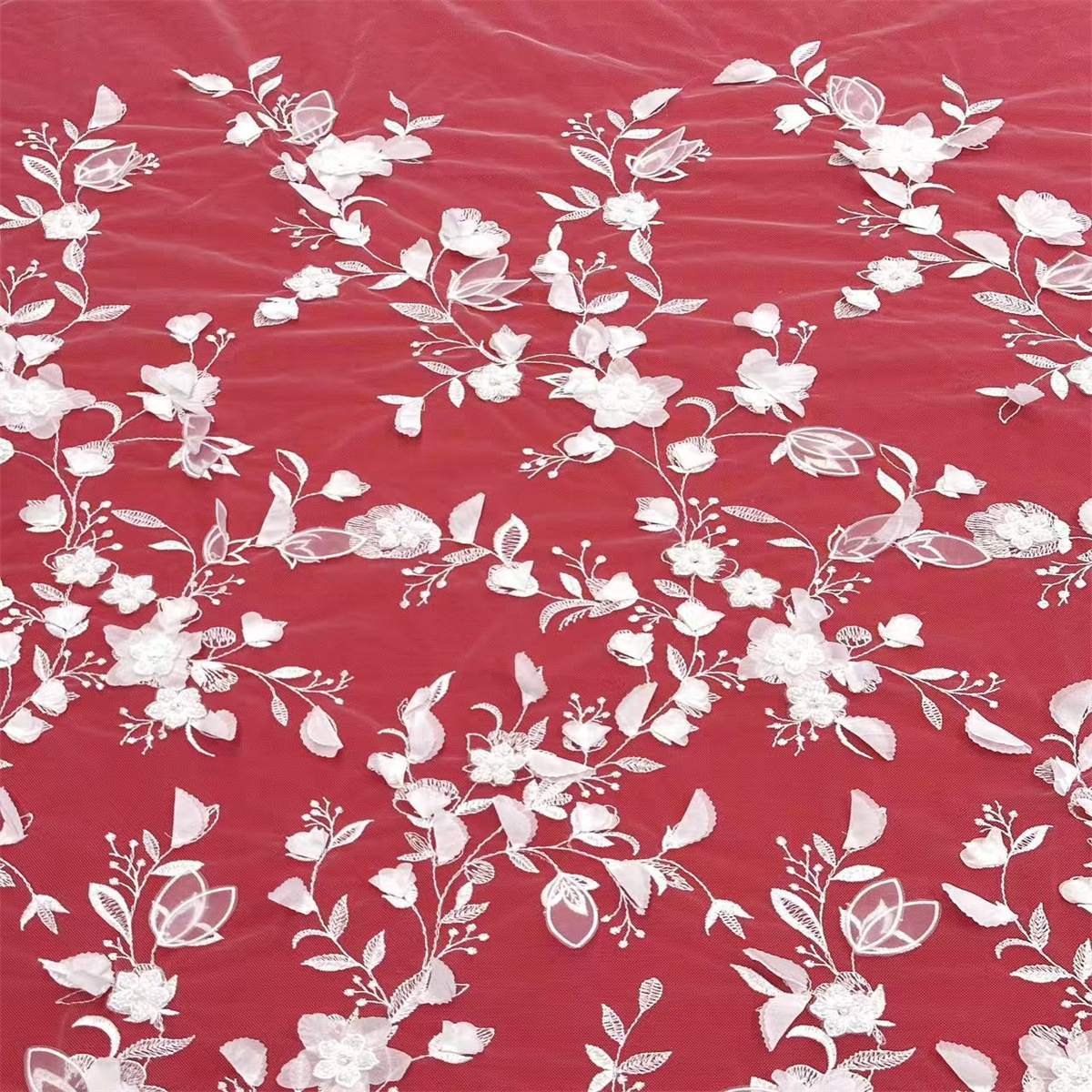 5 Yards 3D Floral Bridal Lace Fabric, Embroidered Beaded Wedding Tulle Lace Fabric with Beads, Pearls, 3D Flowers & Petals | Love in Lace | NO. HN167
