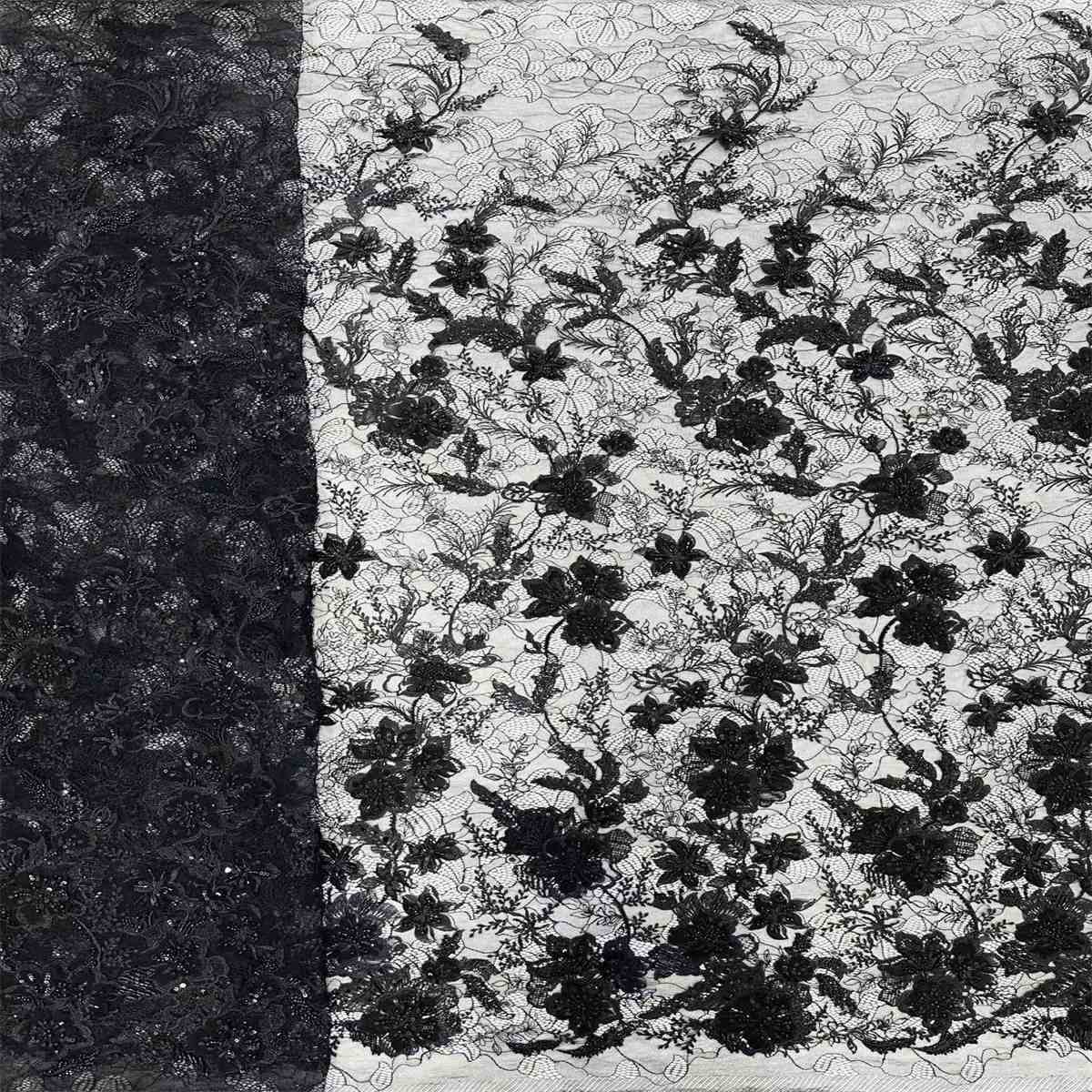 5 Yards Beaded Lace Fabric, 3D Floral Beaded Embroidered Chantilly Lace Fabric for Dresses & Gowns | Love in Lace | NO. HN107
