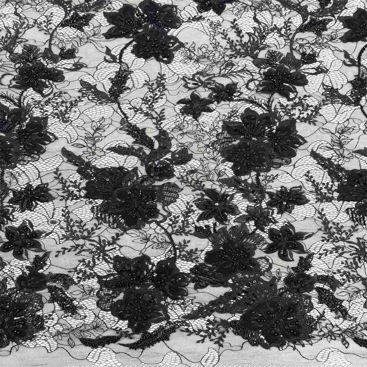 5 Yards Beaded Lace Fabric, 3D Floral Beaded Embroidered Chantilly Lace Fabric for Dresses & Gowns | Love in Lace | NO. HN107