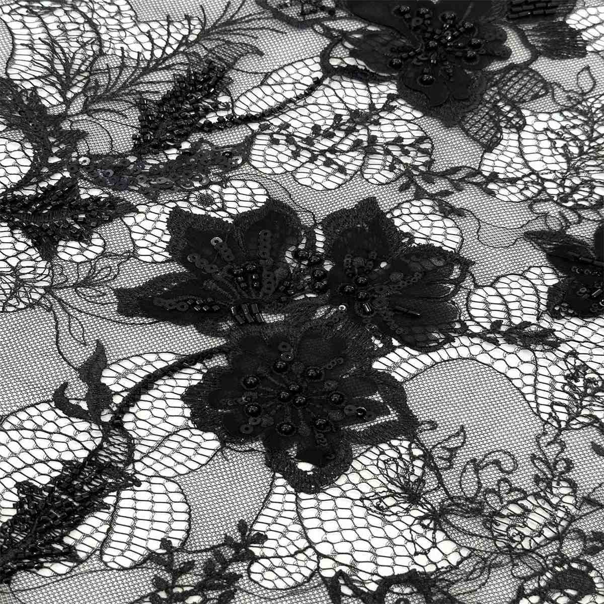 5 Yards Beaded Lace Fabric, 3D Floral Beaded Embroidered Chantilly Lace Fabric for Dresses & Gowns | Love in Lace | NO. HN107