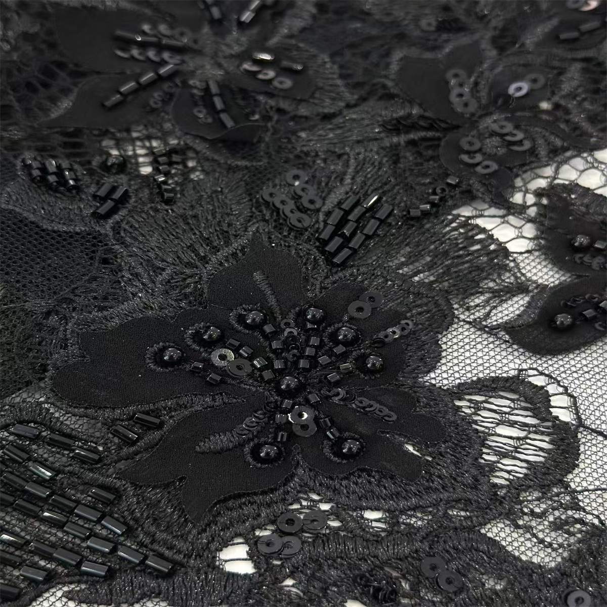 5 Yards Beaded Lace Fabric, 3D Floral Beaded Embroidered Chantilly Lace Fabric for Dresses & Gowns | Love in Lace | NO. HN107