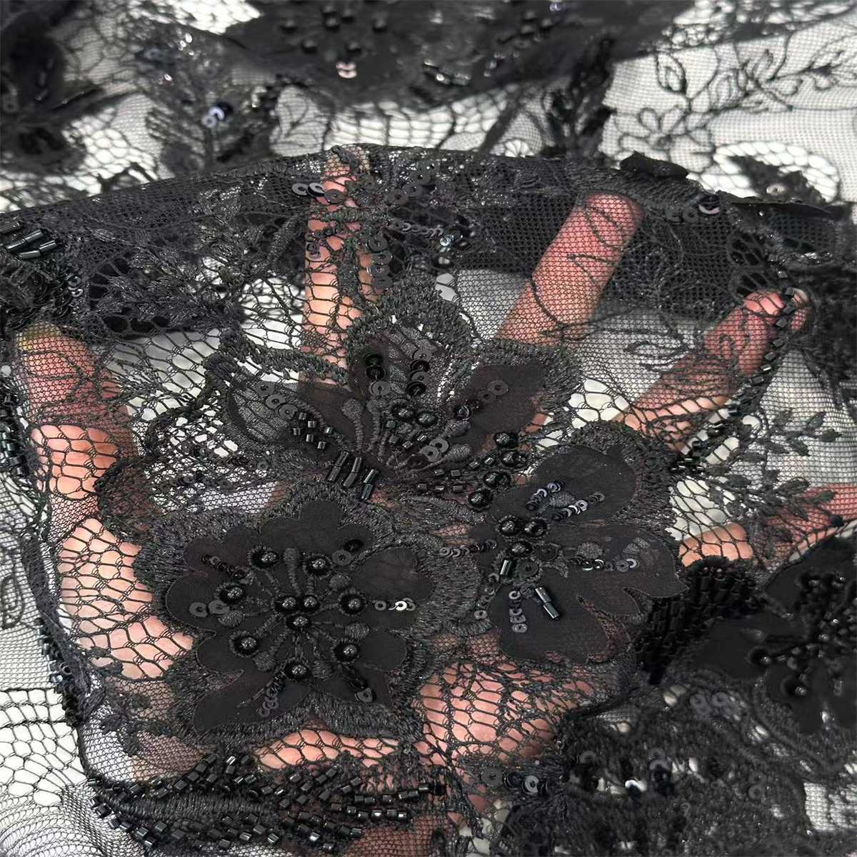 5 Yards Beaded Lace Fabric, 3D Floral Beaded Embroidered Chantilly Lace Fabric for Dresses & Gowns | Love in Lace | NO. HN107