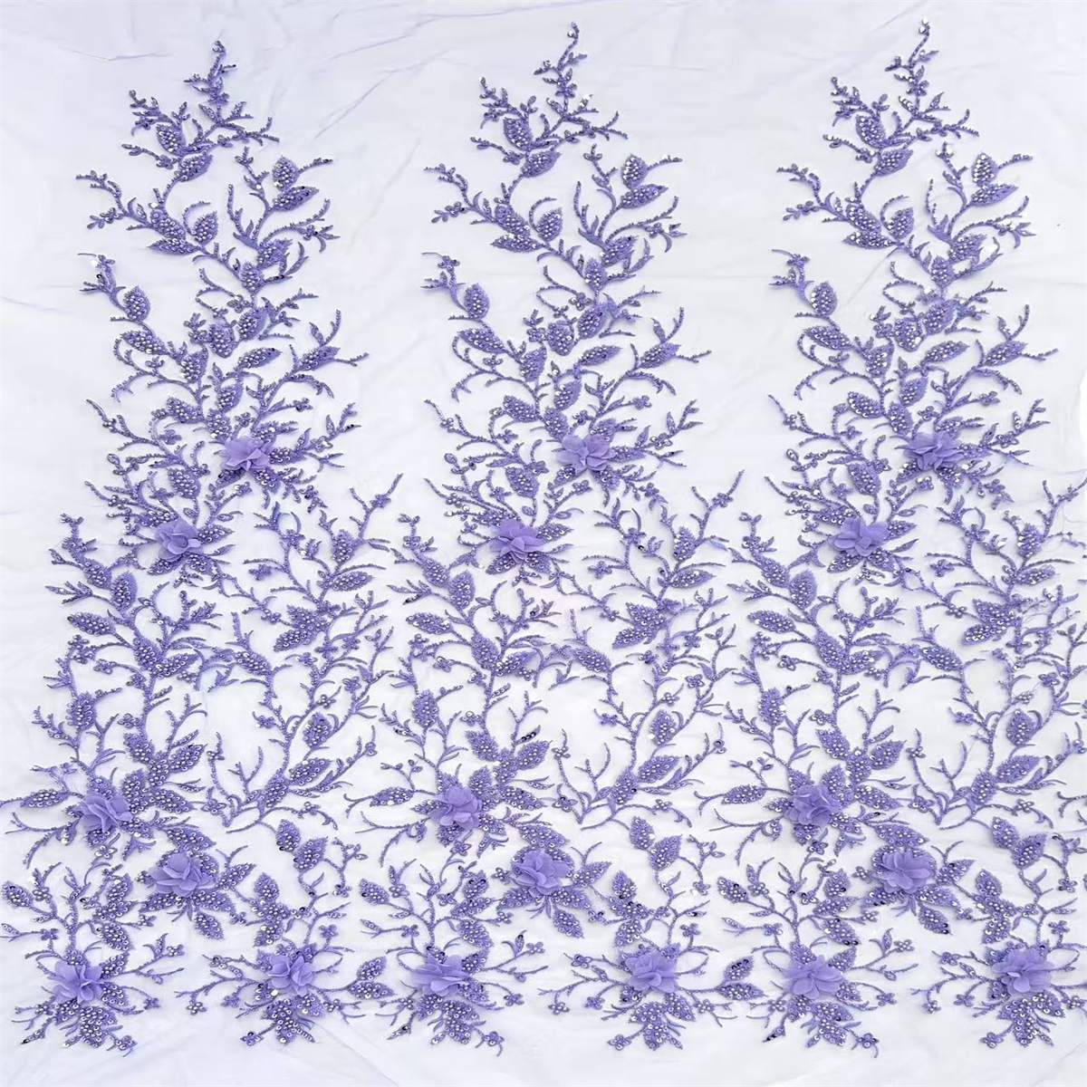 5 Yards 3D Floral Beaded Mesh Fabric, Embroidered Beaded Tulle Fabric Embellished with Beads, Pearls, 3D Flowers & Petals | Love in Lace | NO. HN166
