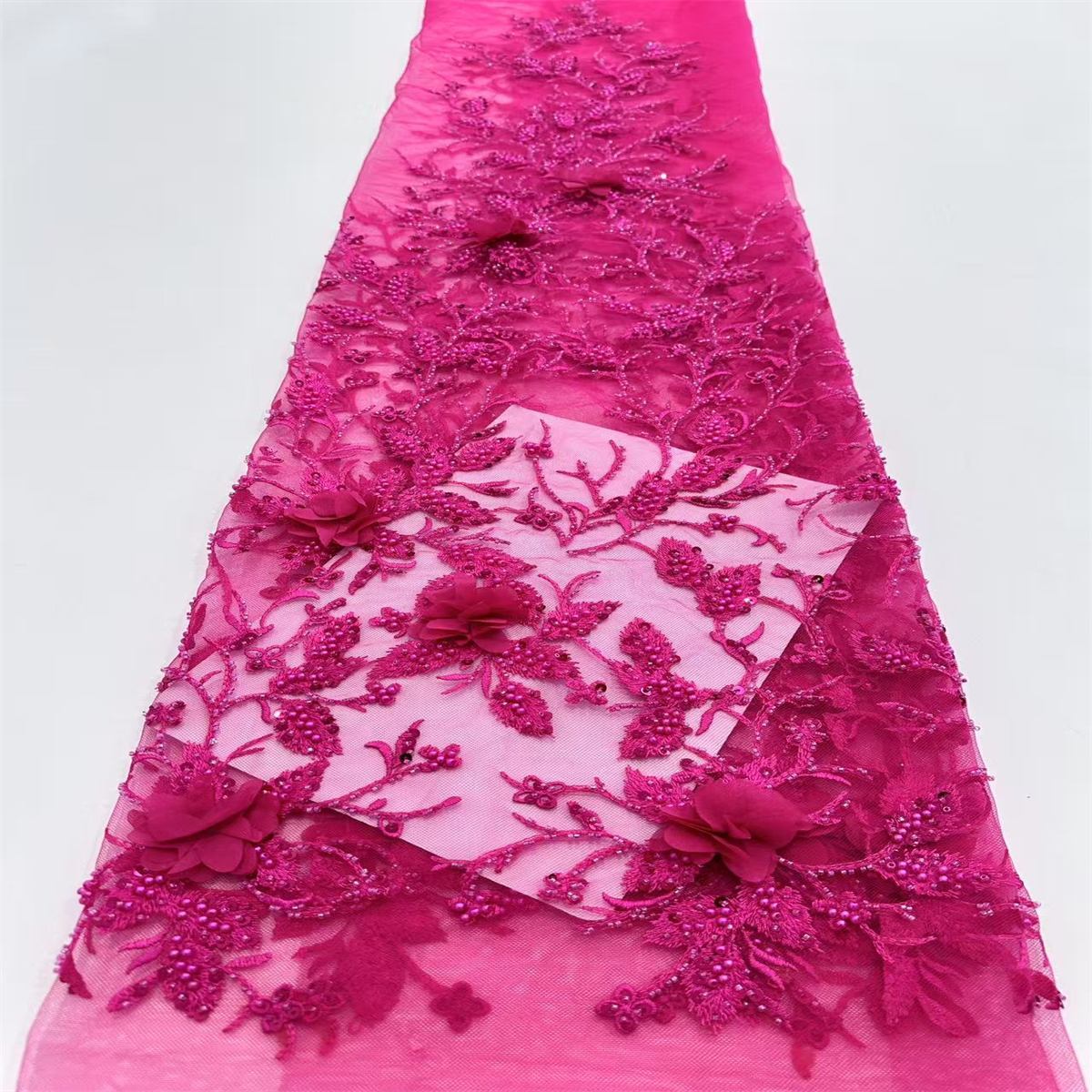 5 Yards Beaded Embroidered 3D Floral Lace Material Fabric For Dresses