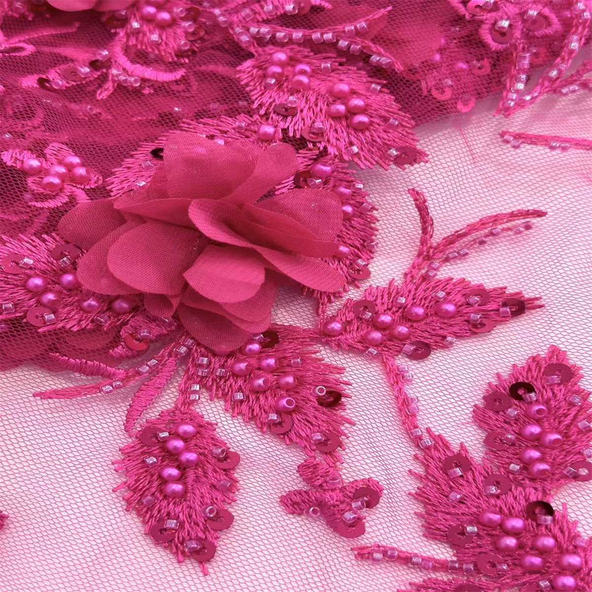5 Yards 3D Floral Beaded Mesh Fabric, Embroidered Beaded Tulle Fabric Embellished with Beads, Pearls, 3D Flowers & Petals | Love in Lace | NO. HN166