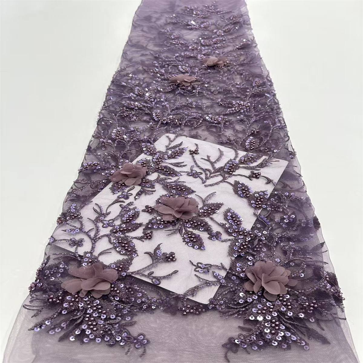 5 Yards 3D Floral Beaded Mesh Fabric, Embroidered Beaded Tulle Fabric Embellished with Beads, Pearls, 3D Flowers & Petals | Love in Lace | NO. HN166