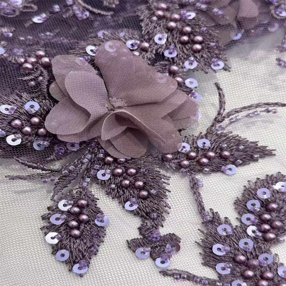 5 Yards 3D Floral Beaded Mesh Fabric, Embroidered Beaded Tulle Fabric Embellished with Beads, Pearls, 3D Flowers & Petals | Love in Lace | NO. HN166