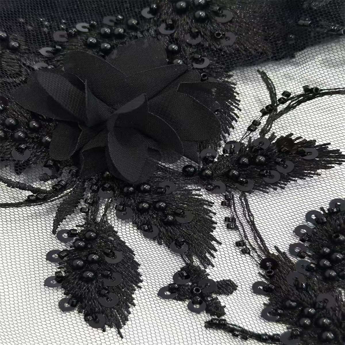 5 Yards 3D Floral Beaded Mesh Fabric, Embroidered Beaded Tulle Fabric Embellished with Beads, Pearls, 3D Flowers & Petals | Love in Lace | NO. HN166