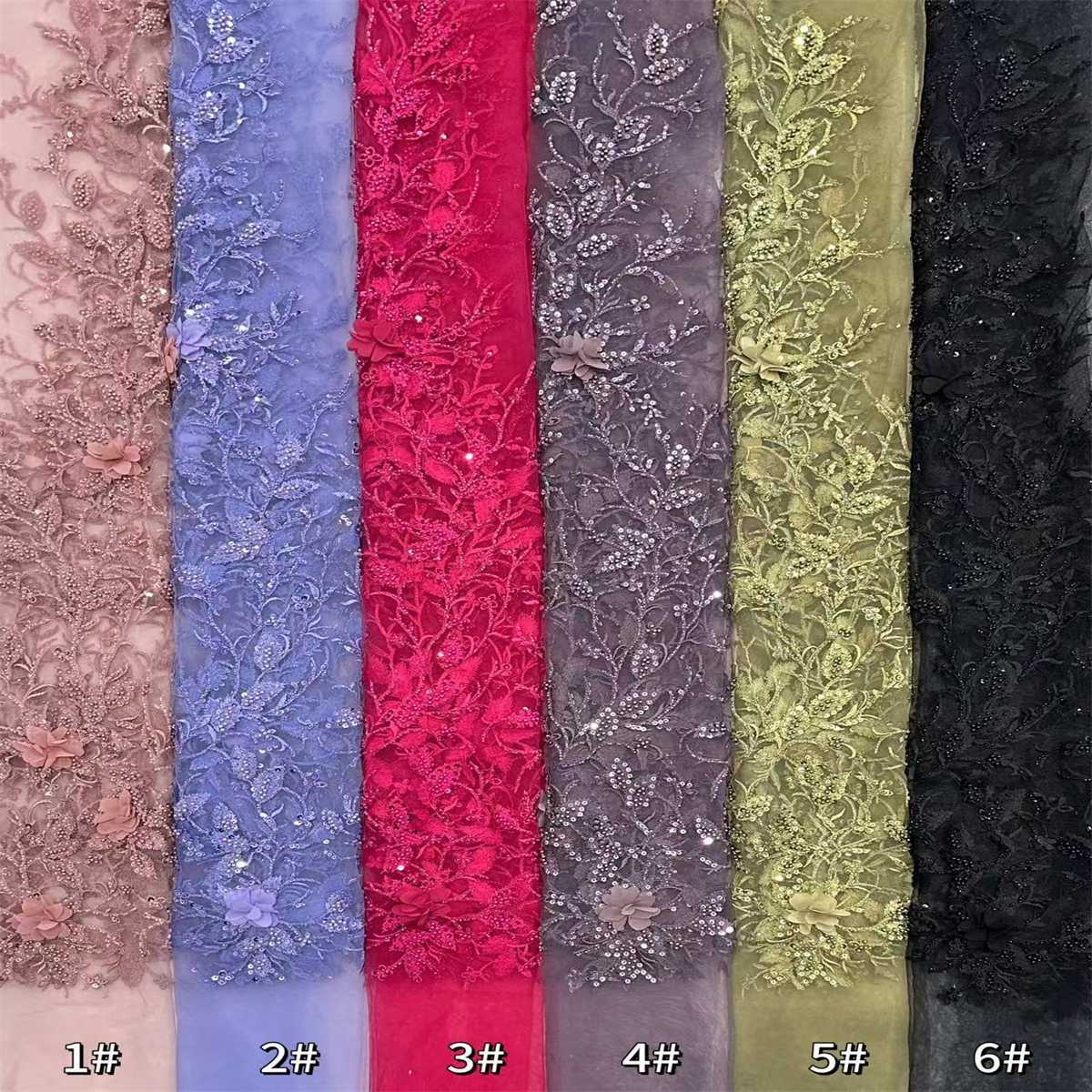 5 Yards 3D Floral Beaded Mesh Fabric, Embroidered Beaded Tulle Fabric Embellished with Beads, Pearls, 3D Flowers & Petals | Love in Lace | NO. HN166