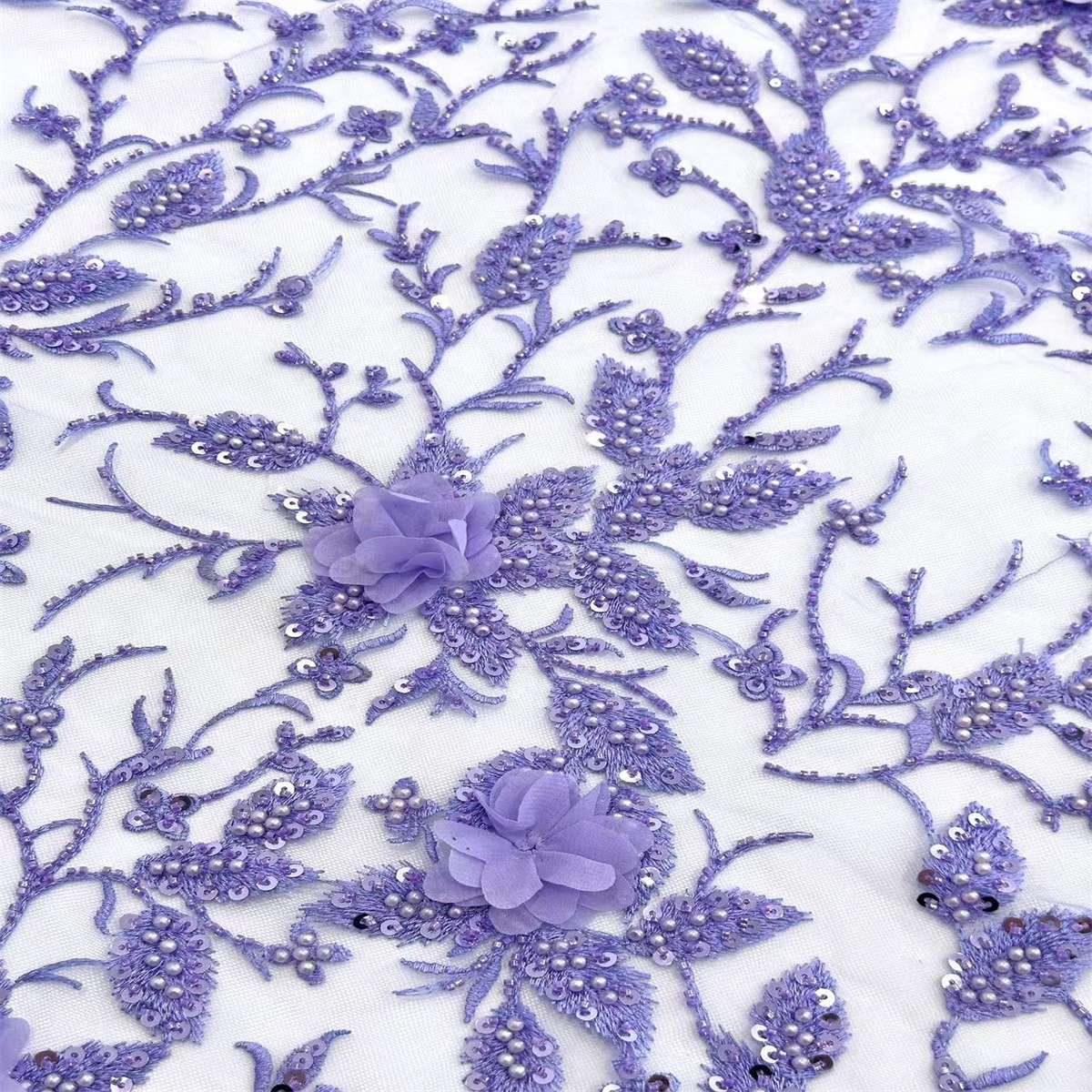 5 Yards 3D Floral Beaded Mesh Fabric, Embroidered Beaded Tulle Fabric Embellished with Beads, Pearls, 3D Flowers & Petals | Love in Lace | NO. HN166