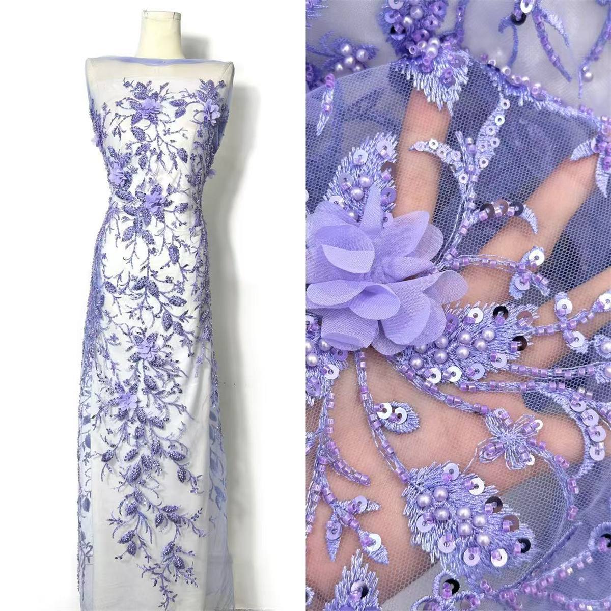 5 Yards 3D Floral Beaded Mesh Fabric, Embroidered Beaded Tulle Fabric Embellished with Beads, Pearls, 3D Flowers & Petals | Love in Lace | NO. HN166