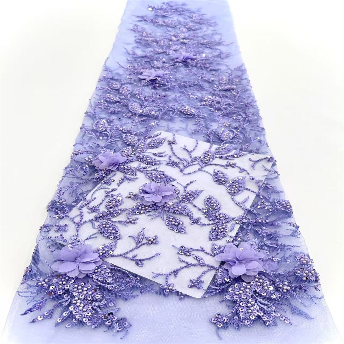 5 Yards 3D Floral Beaded Mesh Fabric, Embroidered Beaded Tulle Fabric Embellished with Beads, Pearls, 3D Flowers & Petals | Love in Lace | NO. HN166