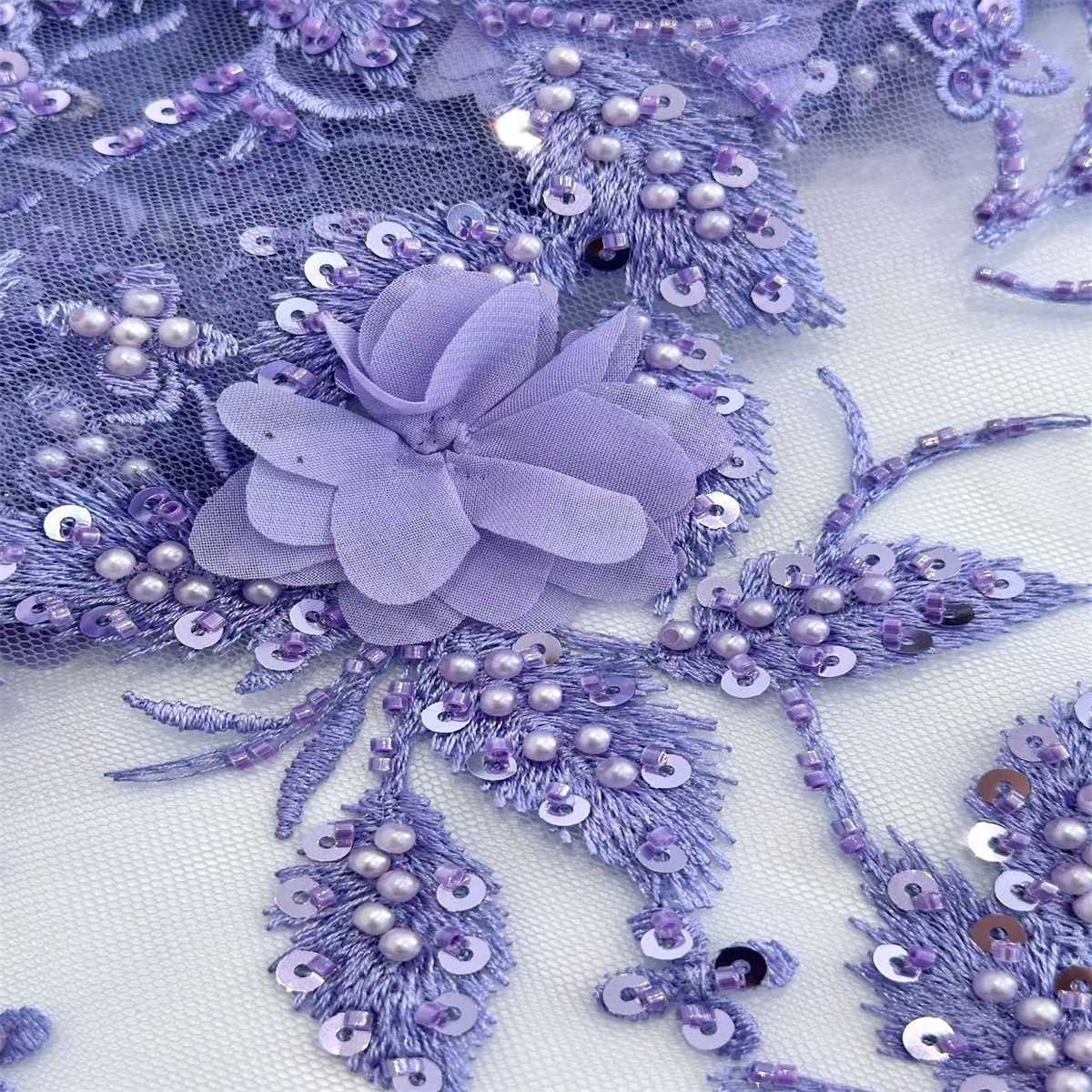 5 Yards 3D Floral Beaded Mesh Fabric, Embroidered Beaded Tulle Fabric Embellished with Beads, Pearls, 3D Flowers & Petals | Love in Lace | NO. HN166