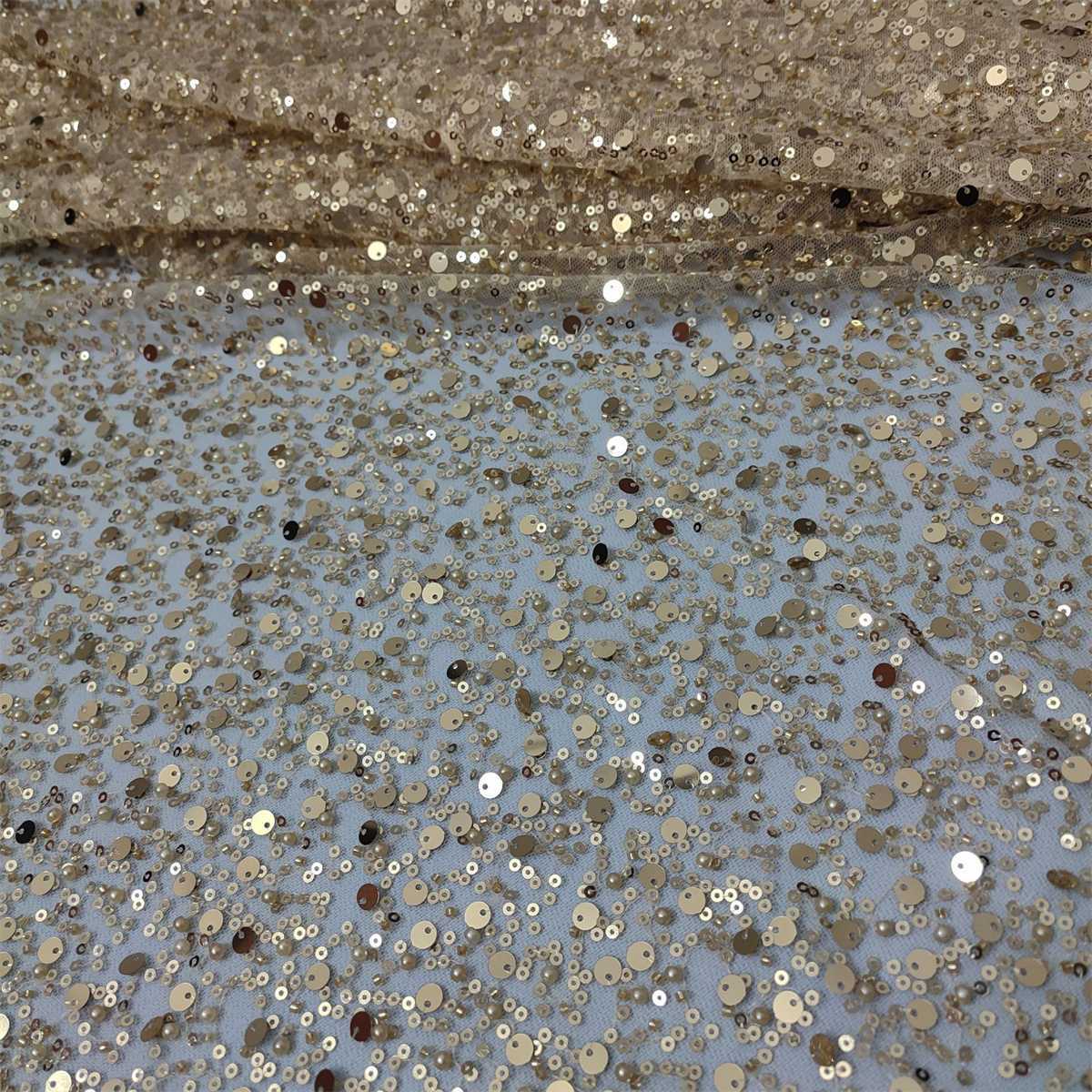 5 Yards Beaded Mesh Fabric for Dresses & Gowns, Embellished Beaded Tulle Fabric with Beads, Pearls & Sequins | Love in Lace | NO. JS103