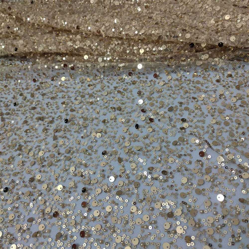 5 Yards Beaded Mesh Fabric for Dresses & Gowns, Embellished Beaded Tulle Fabric with Beads, Pearls & Sequins | Love in Lace | NO. JS103