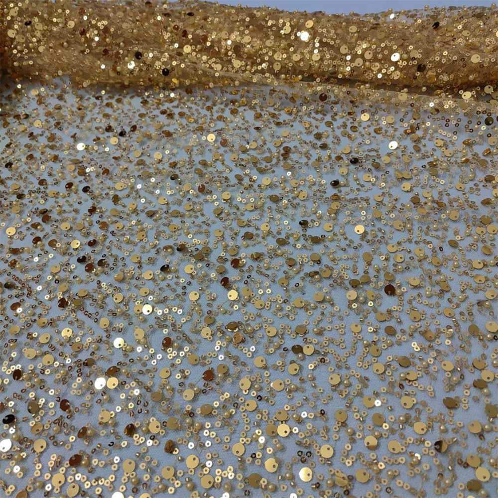 5 Yards Beaded Mesh Fabric for Dresses & Gowns, Embellished Beaded Tulle Fabric with Beads, Pearls & Sequins | Love in Lace | NO. JS103