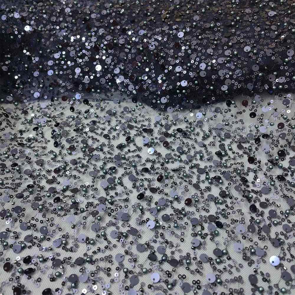 5 Yards Beaded Mesh Fabric for Dresses & Gowns, Embellished Beaded Tulle Fabric with Beads, Pearls & Sequins | Love in Lace | NO. JS103