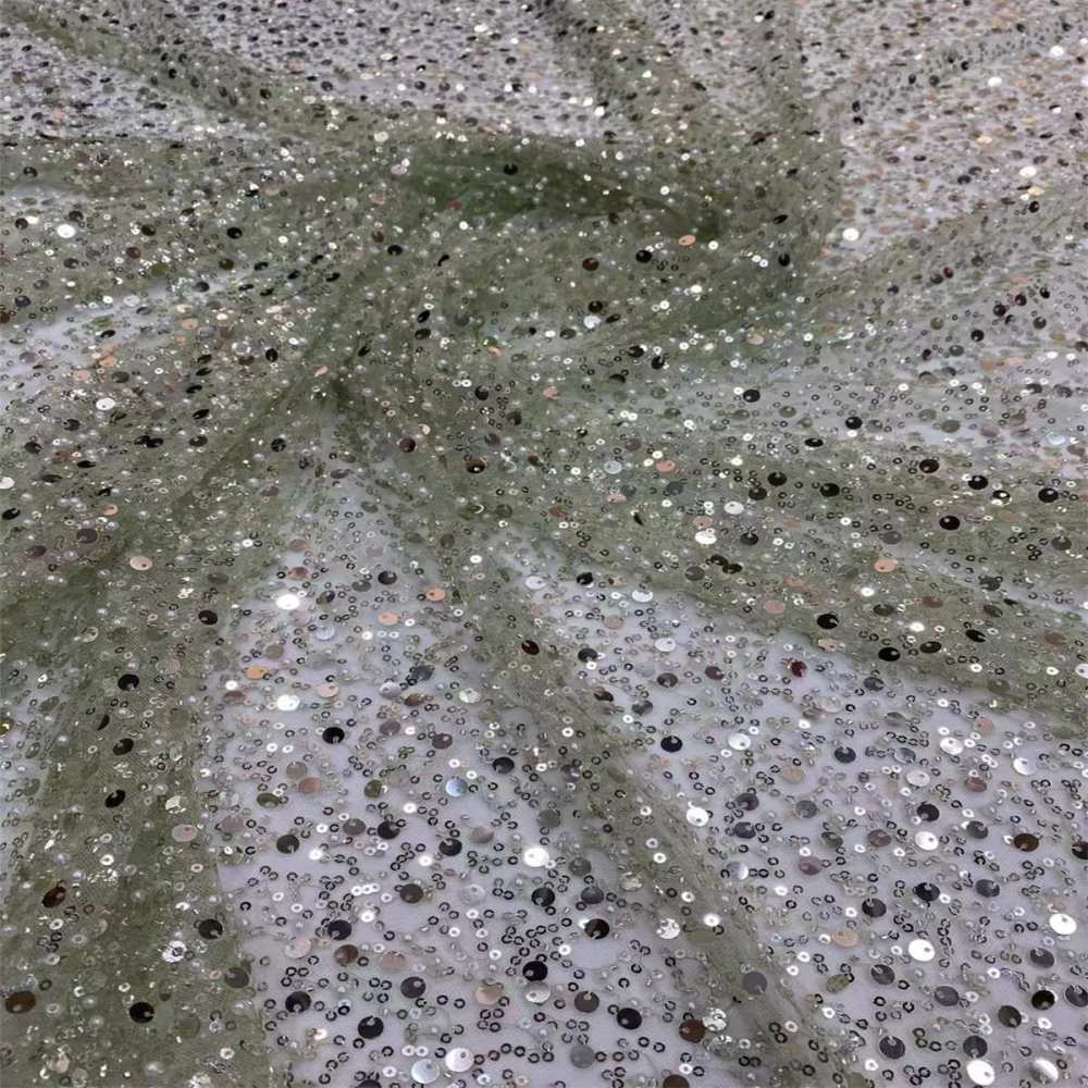 5 Yards Beaded Mesh Fabric for Dresses & Gowns, Embellished Beaded Tulle Fabric with Beads, Pearls & Sequins | Love in Lace | NO. JS103