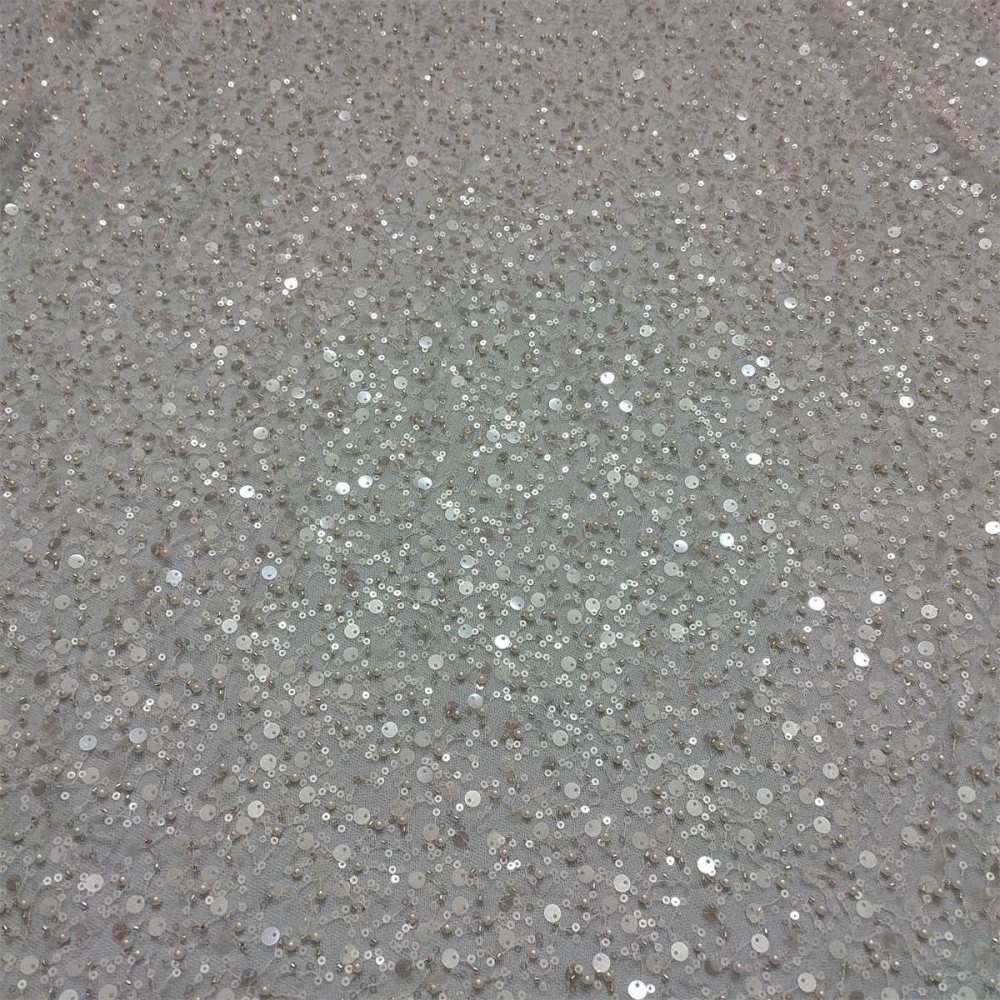 5 Yards Beaded Mesh Fabric for Dresses & Gowns, Embellished Beaded Tulle Fabric with Beads, Pearls & Sequins | Love in Lace | NO. JS103